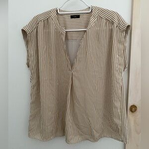 Ann Taylor Factory Petite Tan & White Striped Blouse Size XL